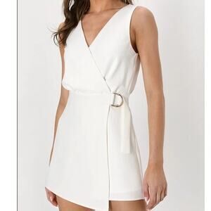 Lulus NWOT Rooftop Bar White Sleeveless Faux-Wrap Belted Skort Romper XS